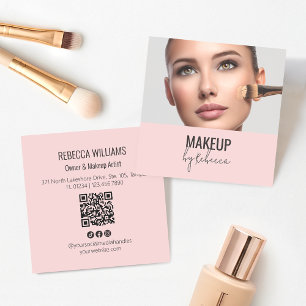 Errötendes Rosa Modernes QR-Code-Foto-Make-up Quadratische Visitenkarte