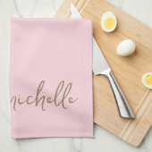 Errötendes Rosa Monogramm Name Gold Kalligrafie Sc Geschirrtuch (Viertel Falte)