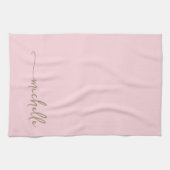 Errötendes Rosa Monogramm Name Gold Kalligrafie Sc Geschirrtuch (Horizontal)
