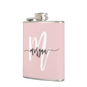 Errötendes Rosa Monogramm Süße Mädchen Schriftzug Flachmann (Links)