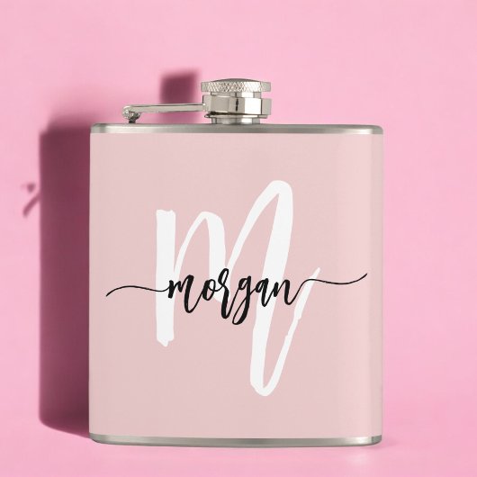 Errötendes Rosa Monogramm Süße Mädchen Schriftzug Flachmann