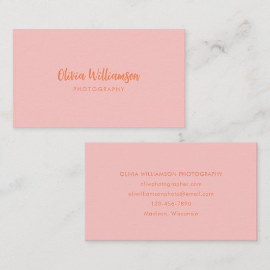 Errötendes Rosa Orange Schriftname Minimalistisch  Visitenkarte (Vorne/Hinten)