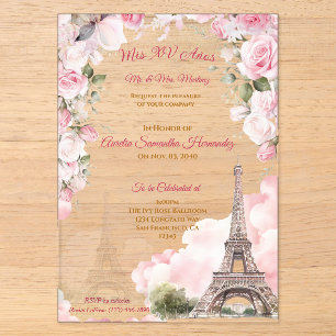 Errötendes Rosa Paris Quinceañera Acryl-Einladunge Acryleinladungen