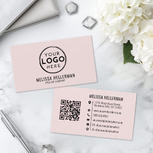 Errötendes Rosa Professionelles Logo QR-Code Visitenkarte