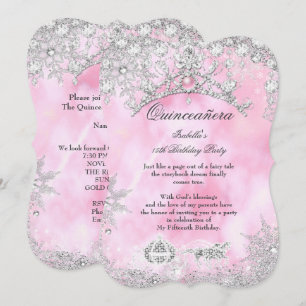 Errötendes Rosa Quinceanera 15. Winterwunderland Einladung