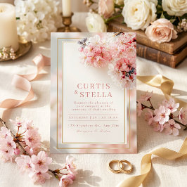 Errötendes Rosa Romantischer Sakura Goldrahmen Hoc Einladung