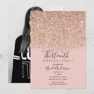 Errötendes Rosa Roségold Glitter Geburtstagsfeier  Einladung