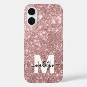 Errötendes Rosa Roségold Glitter Name Monogramm Case-Mate iPhone Hülle (Rückseite)