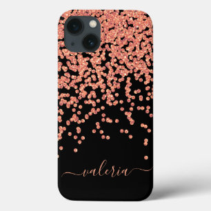 Errötendes Rosa Roségold Schwarzer Glitter Monogra Case-Mate iPhone Hülle