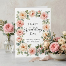 Errötendes Rosa Rosen-Aquarell Hochzeitsglückwünsc