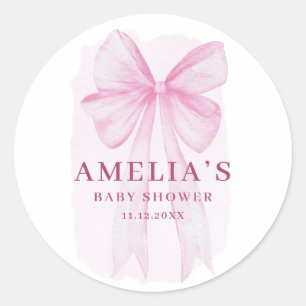 Errötendes Rosa-Schleifen-Mädchen-Baby-Party Runder Aufkleber