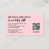 Errötendes Rosa Schrift QR-Code Foto Make-up Visitenkarte (Rückseite)