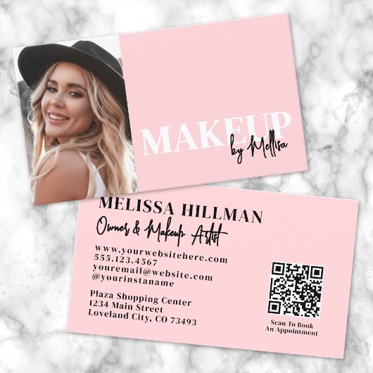 Errötendes Rosa Schrift QR-Code Foto Make-up Visitenkarte