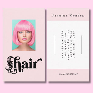 Errötendes Rosa Schwarz Schrift Foto Friseur Visitenkarte