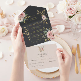 Errötendes Rosa & Schwarze All-In-One-Hochzeitsein All In One Einladung