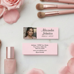 Errötendes Rosa Schwarze Schrift Foto-Make-up-Visi Mini Visitenkarte