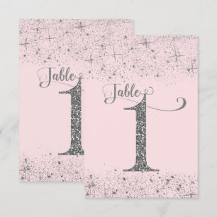 Errötendes Rosa Silber Glitter-Tischnummern Nummer Einladung