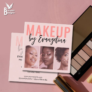 Errötendes Rosa Skript 3 Foto-Make-up Quadratische Visitenkarte