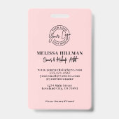 Errötendes Rosa Skript-Logo-Foto-Make-up Ausweis (Rückseite)