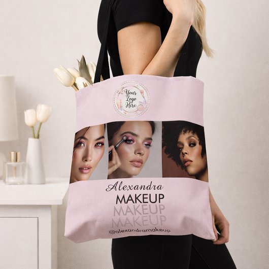 Errötendes Rosa Skript-Logo Foto-Make-up-Studio Tasche