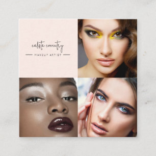 Errötendes Rosa Skript Social Icon 3 Foto Make-up Quadratische Visitenkarte