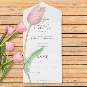 Errötendes Rosa Tulpe Solo Modern Kein Abendessen All In One Einladung