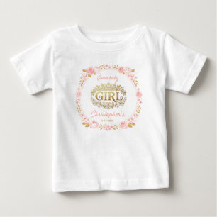 Errötendes Rosa und Gold Florales Mädchen Baby-Par Baby T-shirt