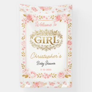 Errötendes Rosa und Gold Florales Mädchen Baby-Par Banner
