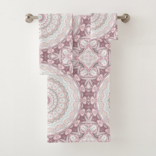 Errötendes Rosa und Minze Mandala Muster Design Badhandtuch Set (Insitu)