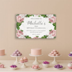 Errötendes Rosa Vintage-Blumen 50. Geburtstags-Wil Banner