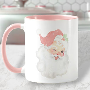 Errötendes Rosa Vintage Zwinkerndes Weihnachtsmann Tasse
