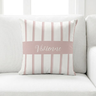Errötendes Rosa Wasserfarben-Streifen Monogramm Na Kissen