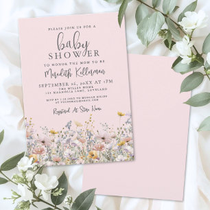 Errötendes Rosa Wildblumen-Babyparty Einladung