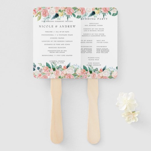 Errötendes Sommerblumen-Hochzeitsprogramm Hand Fächer (Vorne und Hinten)