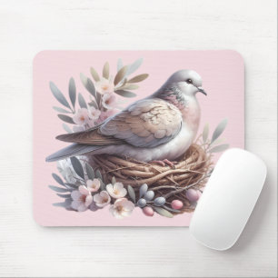 Errötendes Taubennest mit Blumen und Olivenzweigen Mousepad