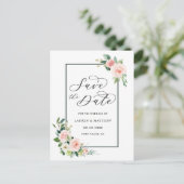 Errötet die rosa Watercolor-Blüte, die Save the Ankündigungspostkarte (Stehend Vorderseite)