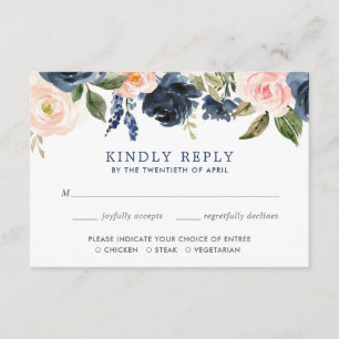 Errötet Rosa und Marineblau Blumenwatercolors UAWG Begleitkarte