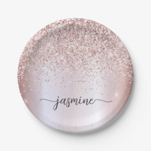 Errötung Roségold Glitter Mädchen Monogramm Name S Pappteller