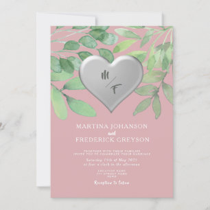Errötungs-Grün-Monogramm-Herz-Hochzeitseinladung Einladung
