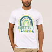 Ersatzlehrer Boho Regenbogen-Retro-Blau T-Shirt (Vorderseite)