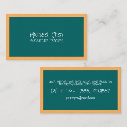 Ersatzlehrer-Chalkboard Visitenkarte (Vorne/Hinten)