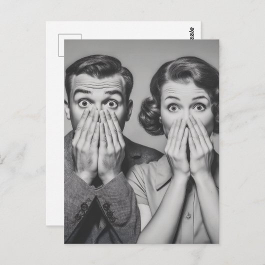 Erschockiertes Retro-Paar-Portrait Postkarte (Vorne/Hinten)
