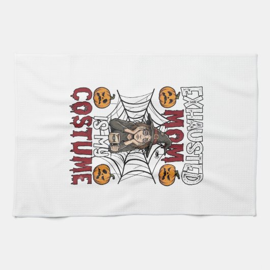 Erschöpfte Mutter ist Kostüm Halloween Hexe Kaffee Geschirrtuch (Horizontal)
