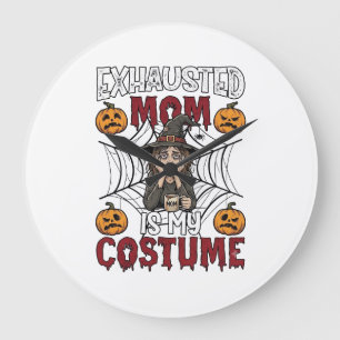 Erschöpfte Mutter ist Kostüm Halloween Hexe Kaffee Große Wanduhr