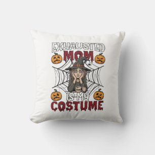 Erschöpfte Mutter ist Kostüm Halloween Hexe Kaffee Kissen