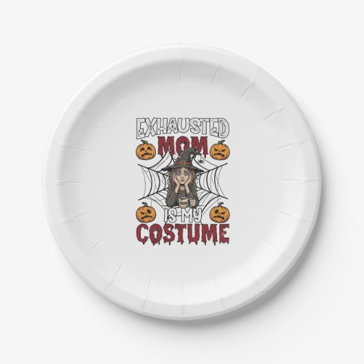 Erschöpfte Mutter ist Kostüm Halloween Hexe Kaffee Pappteller (Vorderseite)