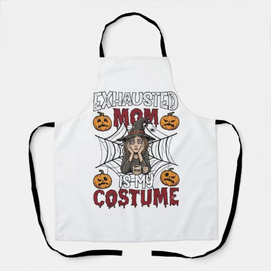 Erschöpfte Mutter ist Kostüm Halloween Hexe Kaffee Schürze (Vorderseite)