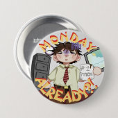 Erschöpfter Chibi-Charakter, Bürothemen-Button Button (Vorne & Hinten)