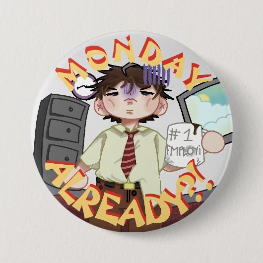 Erschöpfter Chibi-Charakter, Bürothemen-Button Button (Vorderseite)