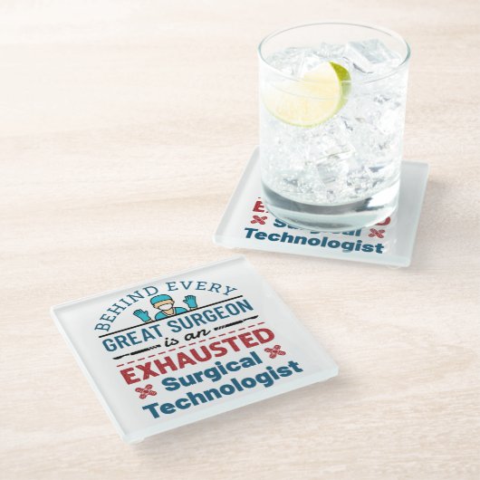 Erschöpfter Chirurgischer Techniker Funny Scrub Te Glasuntersetzer (Schrägansicht)